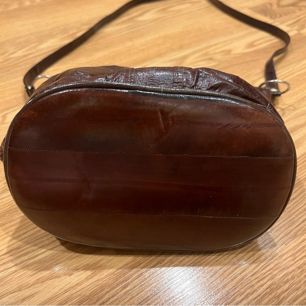 Vintage cognac brown Eel Skin Leather Shoulder Bag made in Korea - Picture 4 of 9